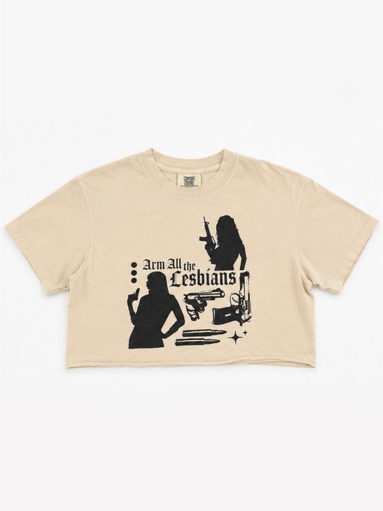 Freddy Tyler Paul Tops - Freddy Tyler Paul Arm All the Lesbians Crop Top Beige Size M